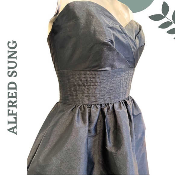 Alfred Sung Black Strapless Fit & Flare Taffeta Dress with Pockets Size 6 - Picture 6 of 9